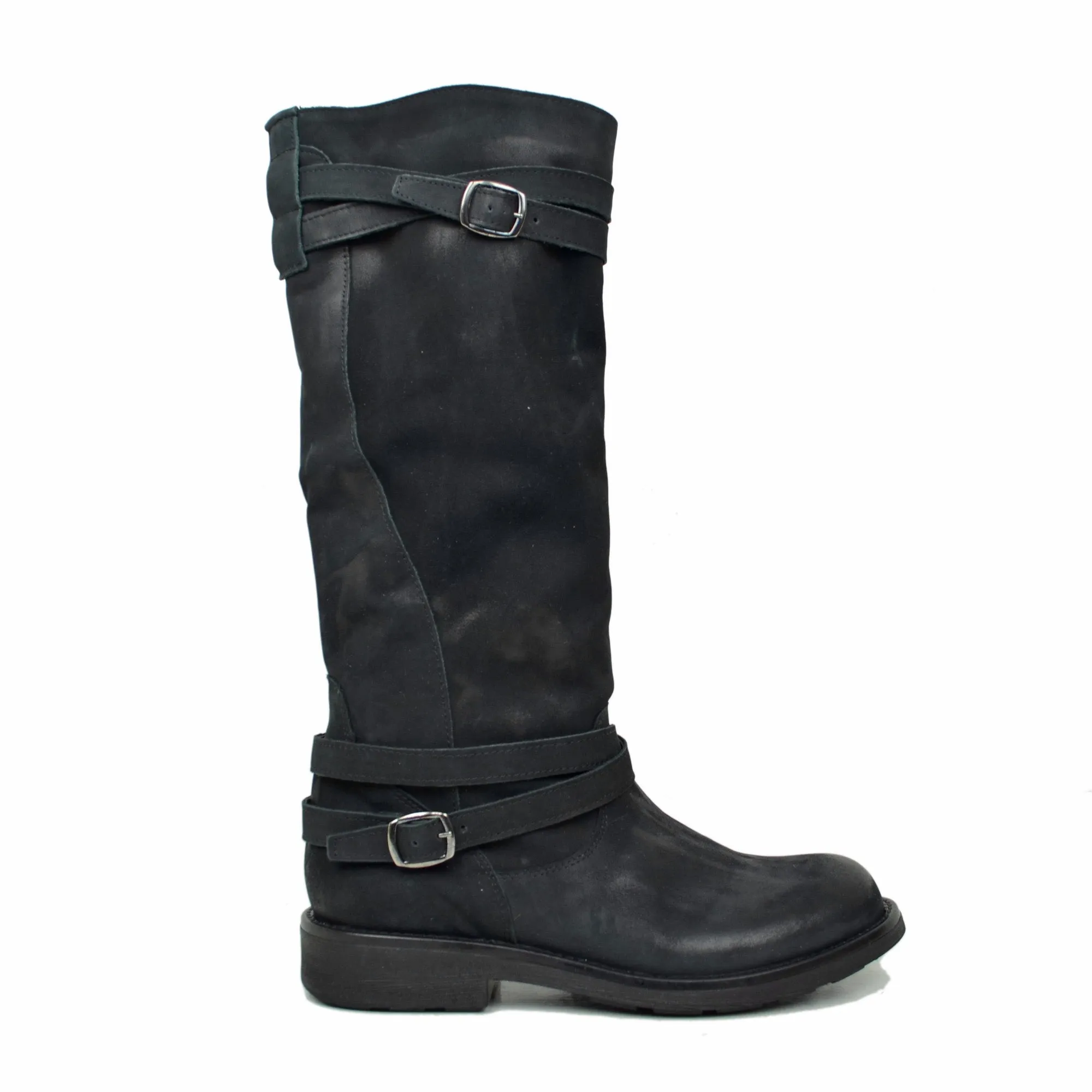 Stivali Camperos Alti Donna in Pelle Vintage Sfumata Neri