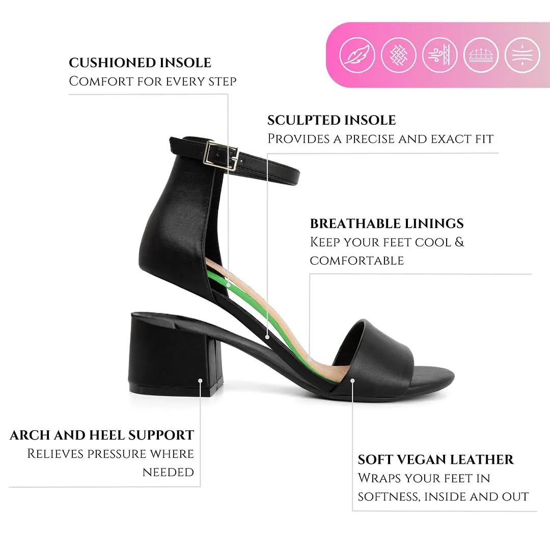 Sugar Women's Low Two Piece Block Heel Dress Shoe Ladies Ankle Strap Pump Sandal-Noelle-Black Smooth-6