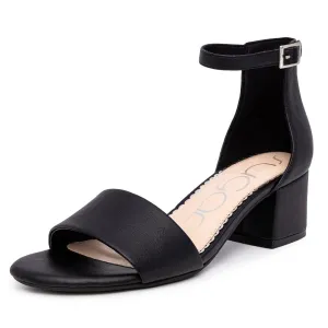 Sugar Women's Low Two Piece Block Heel Dress Shoe Ladies Ankle Strap Pump Sandal-Noelle-Black Smooth-6