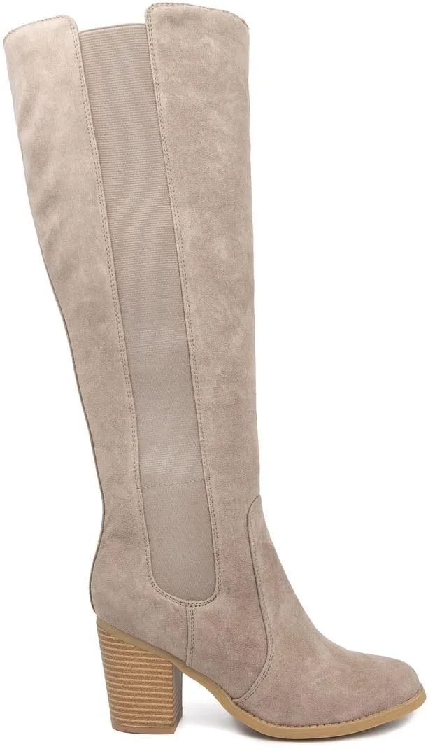 Sugar Women's Riding Boots Heeled Knee High Boot with Tall Shaft- Willetta Taupe Oil Fabric-7.5