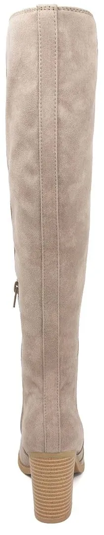 Sugar Women's Riding Boots Heeled Knee High Boot with Tall Shaft- Willetta Taupe Oil Fabric-7.5