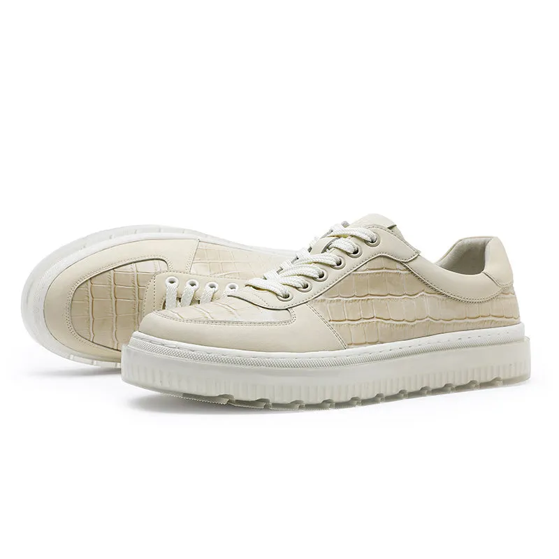 TNV Casual Leather Shoes Genuine Leather Thick Bottom Sneakers Laces Up  Breathable DS3337