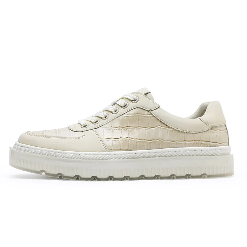 TNV Casual Leather Shoes Genuine Leather Thick Bottom Sneakers Laces Up  Breathable DS3337