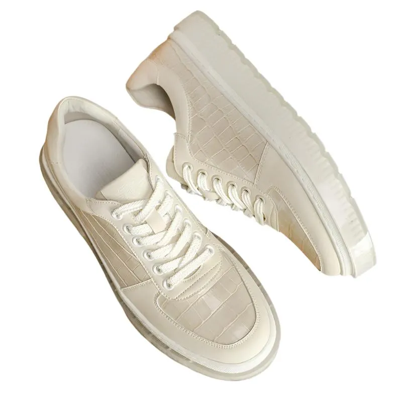 TNV Casual Leather Shoes Genuine Leather Thick Bottom Sneakers Laces Up  Breathable DS3337