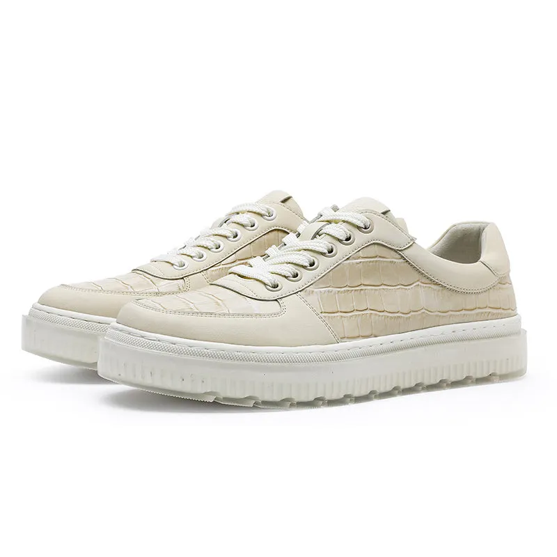 TNV Casual Leather Shoes Genuine Leather Thick Bottom Sneakers Laces Up  Breathable DS3337