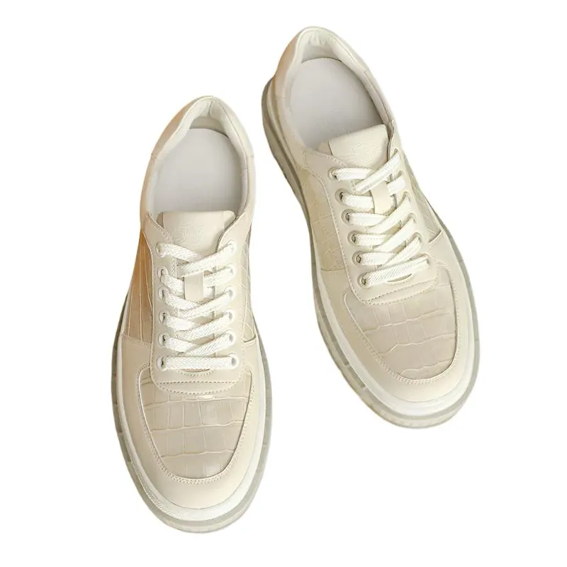 TNV Casual Leather Shoes Genuine Leather Thick Bottom Sneakers Laces Up  Breathable DS3337
