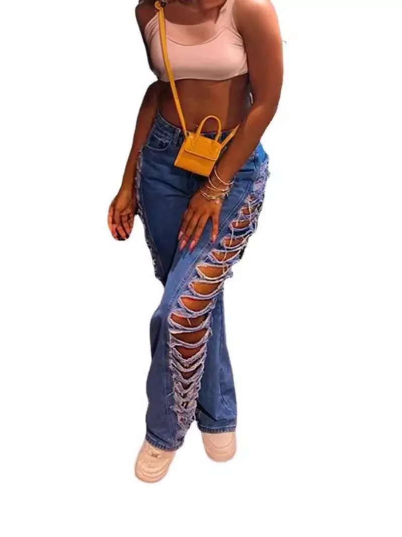 Trendy Micro-Stretch Ripped Denim Pants for a Bold, Sexy Look
