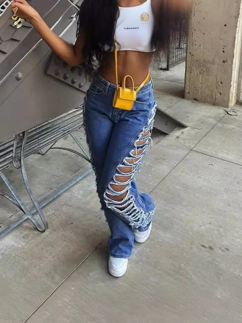 Trendy Micro-Stretch Ripped Denim Pants for a Bold, Sexy Look