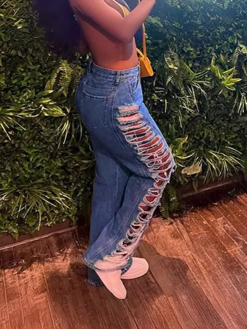 Trendy Micro-Stretch Ripped Denim Pants for a Bold, Sexy Look