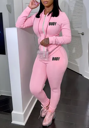 Trendy Zip-Up Printed Sporty Two-Piece Set with Bodycon Fit