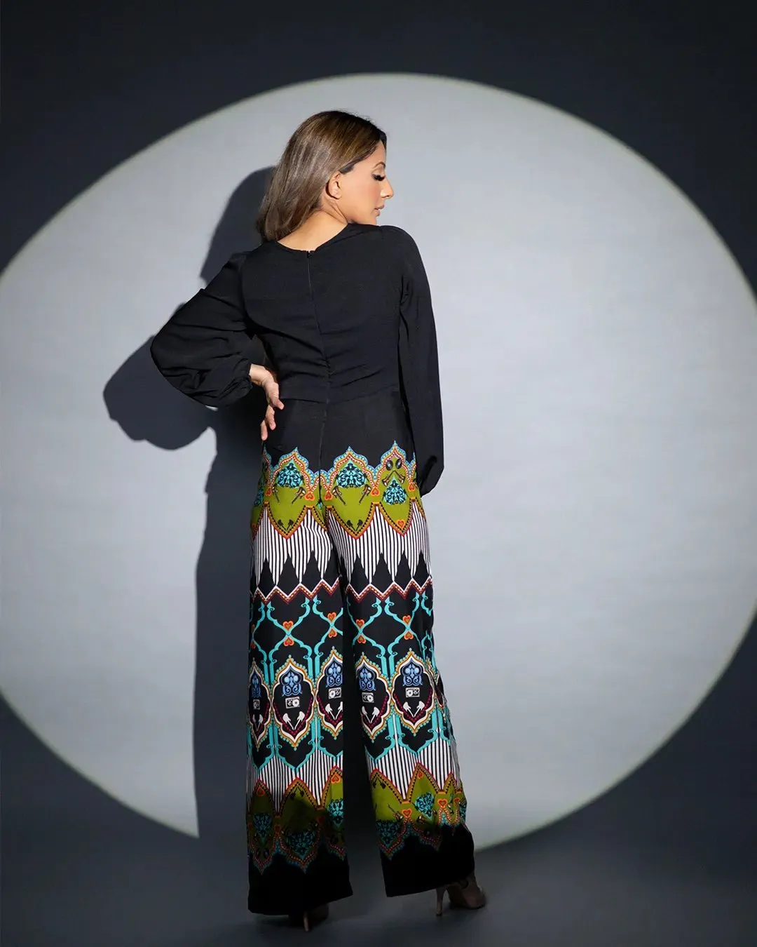 TRIBAL PRINT DRAPED JUMPSUIT