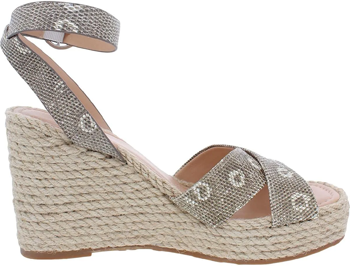 VIA SPIGA Womens V Sesilia Faux Leather Wedge Sandals Taupe 8 Medium (B,M)