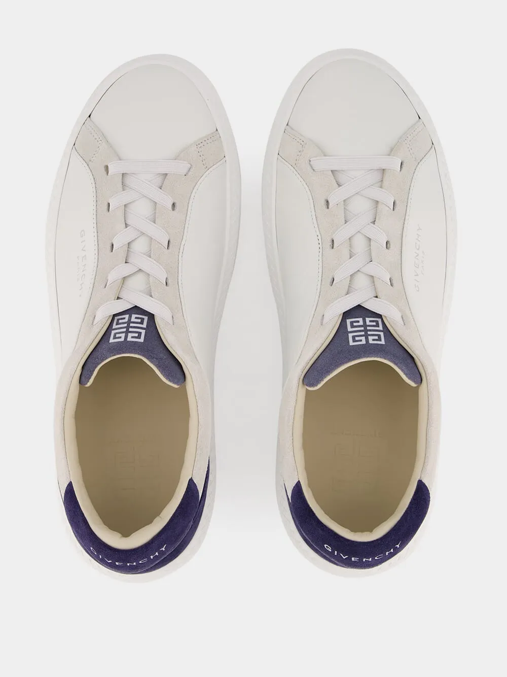 White & Blue G Set Leather and Suede Sneakers