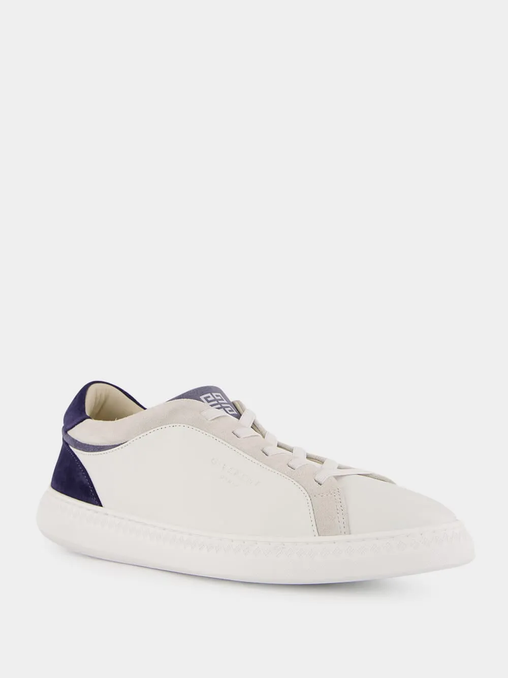 White & Blue G Set Leather and Suede Sneakers