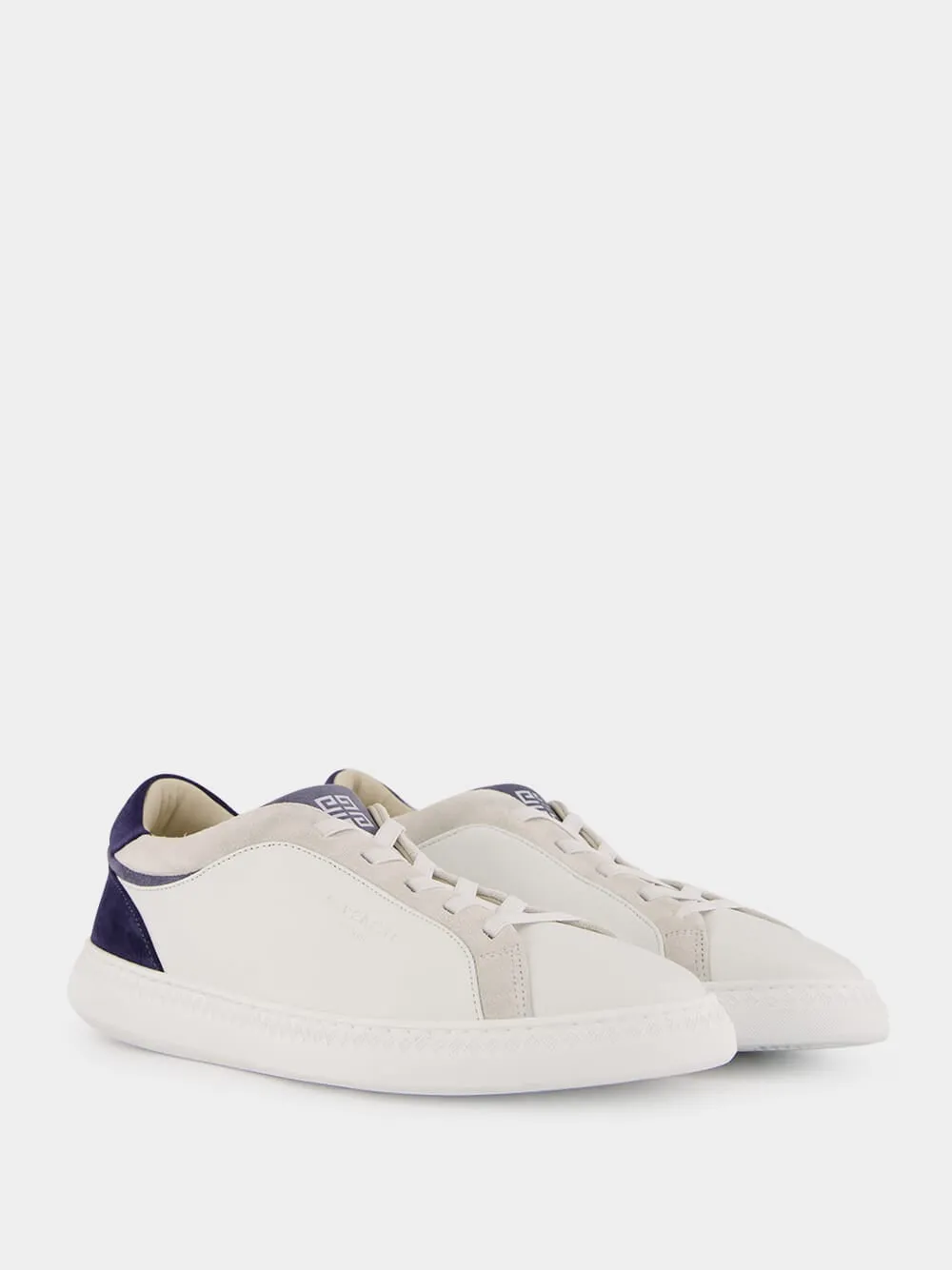 White & Blue G Set Leather and Suede Sneakers