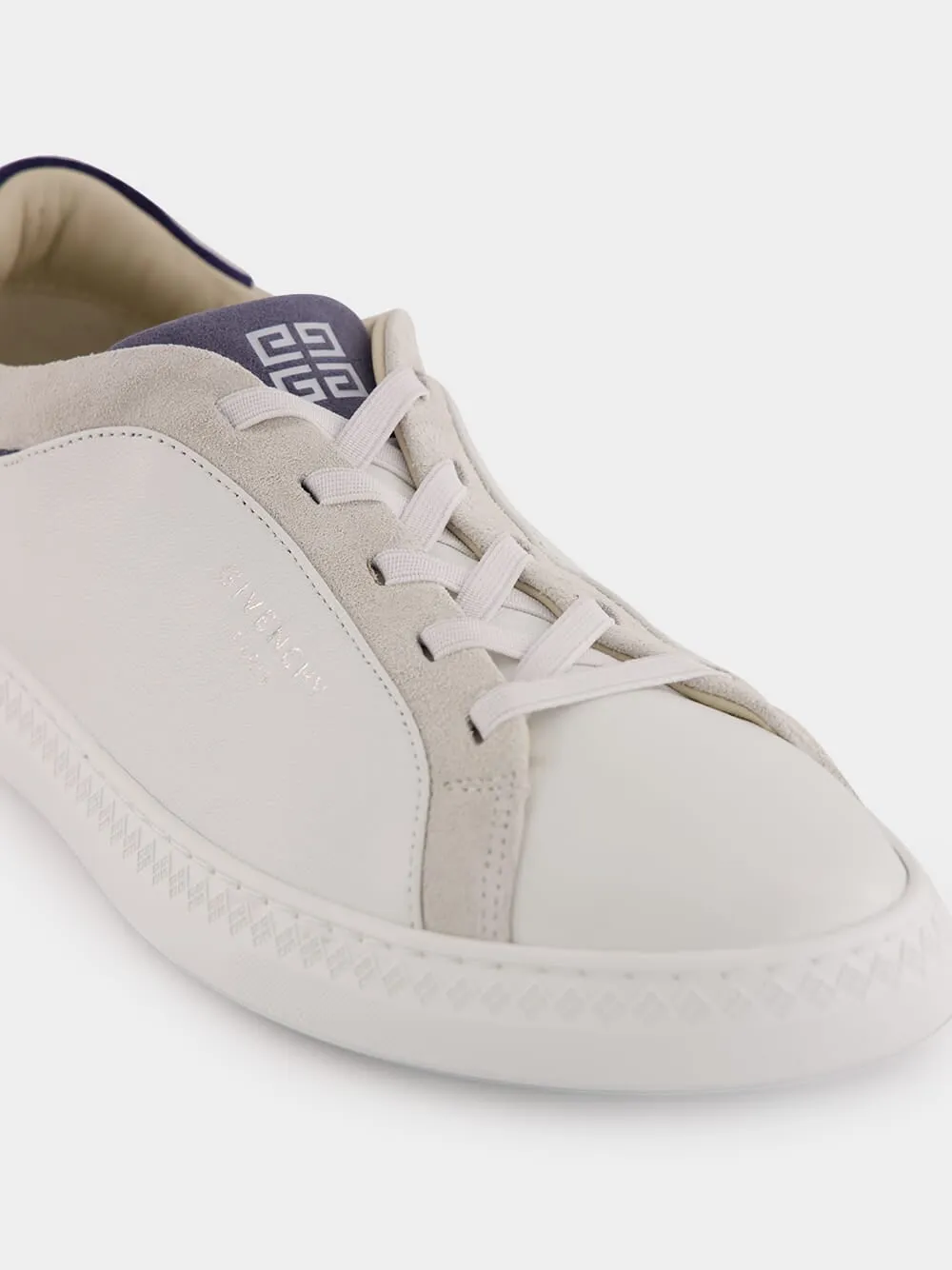 White & Blue G Set Leather and Suede Sneakers