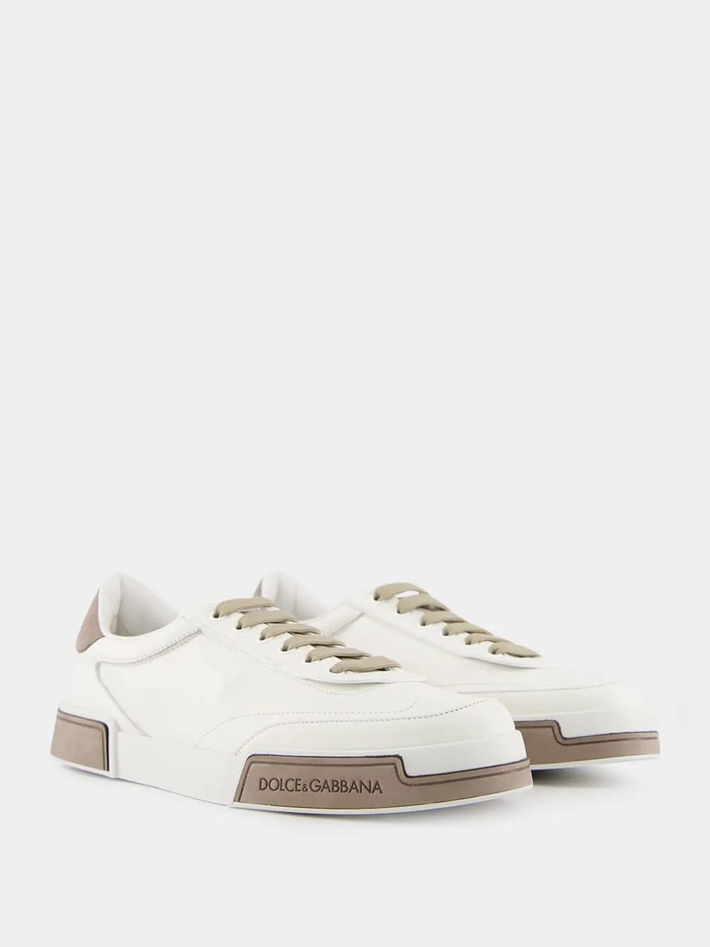 White and Brown Calfskin Portofino Yacht Sneakers