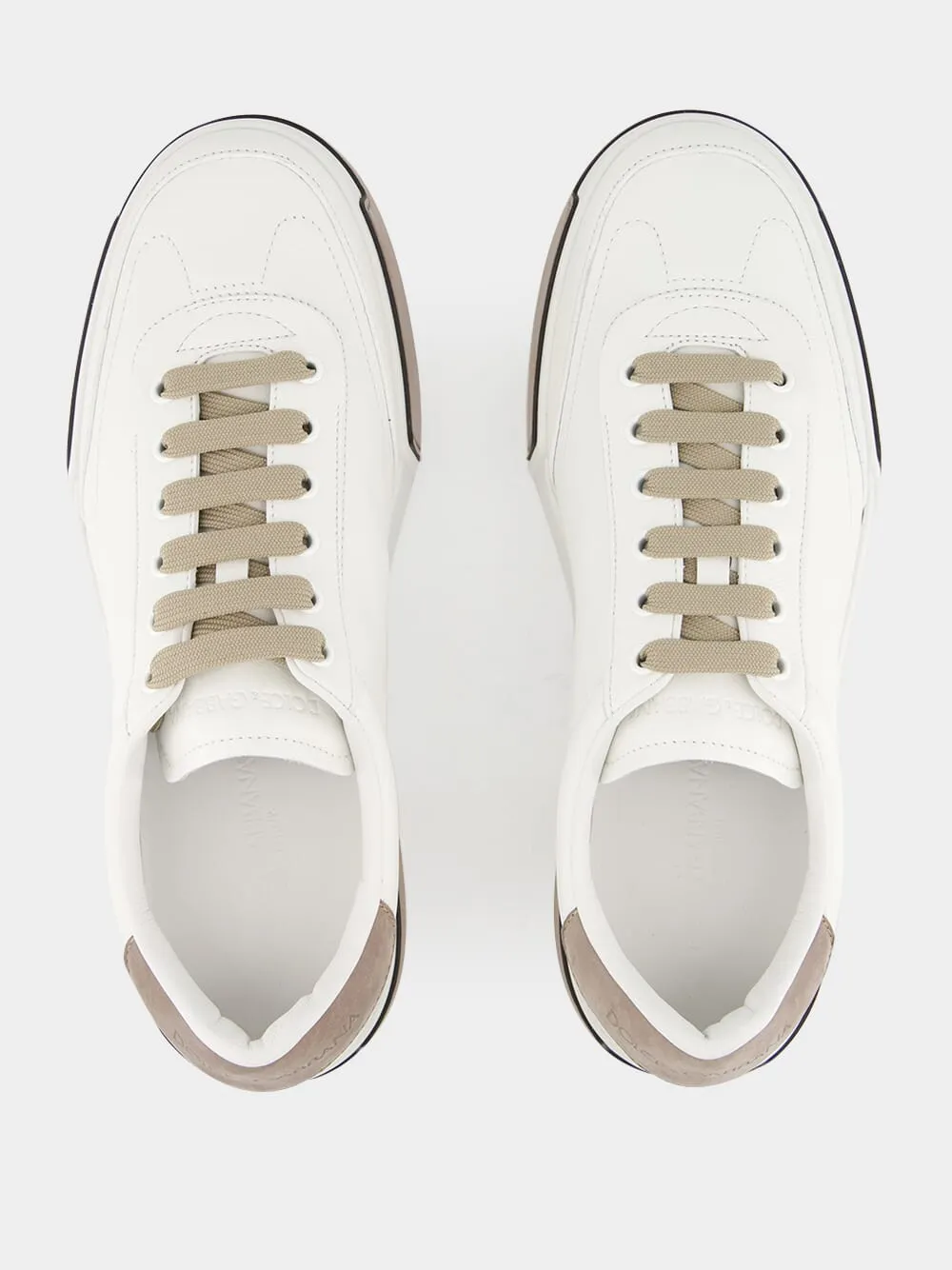 White and Brown Calfskin Portofino Yacht Sneakers