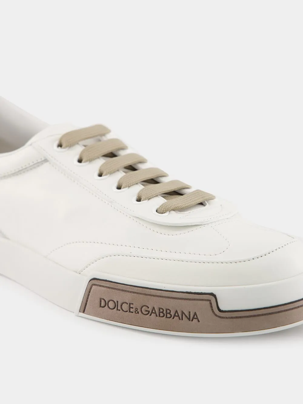 White and Brown Calfskin Portofino Yacht Sneakers