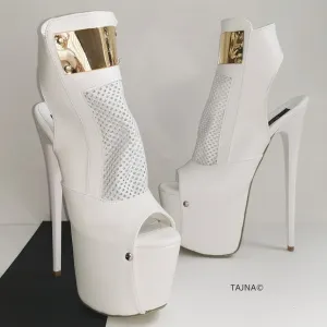 White Fishnet Platform High Heels