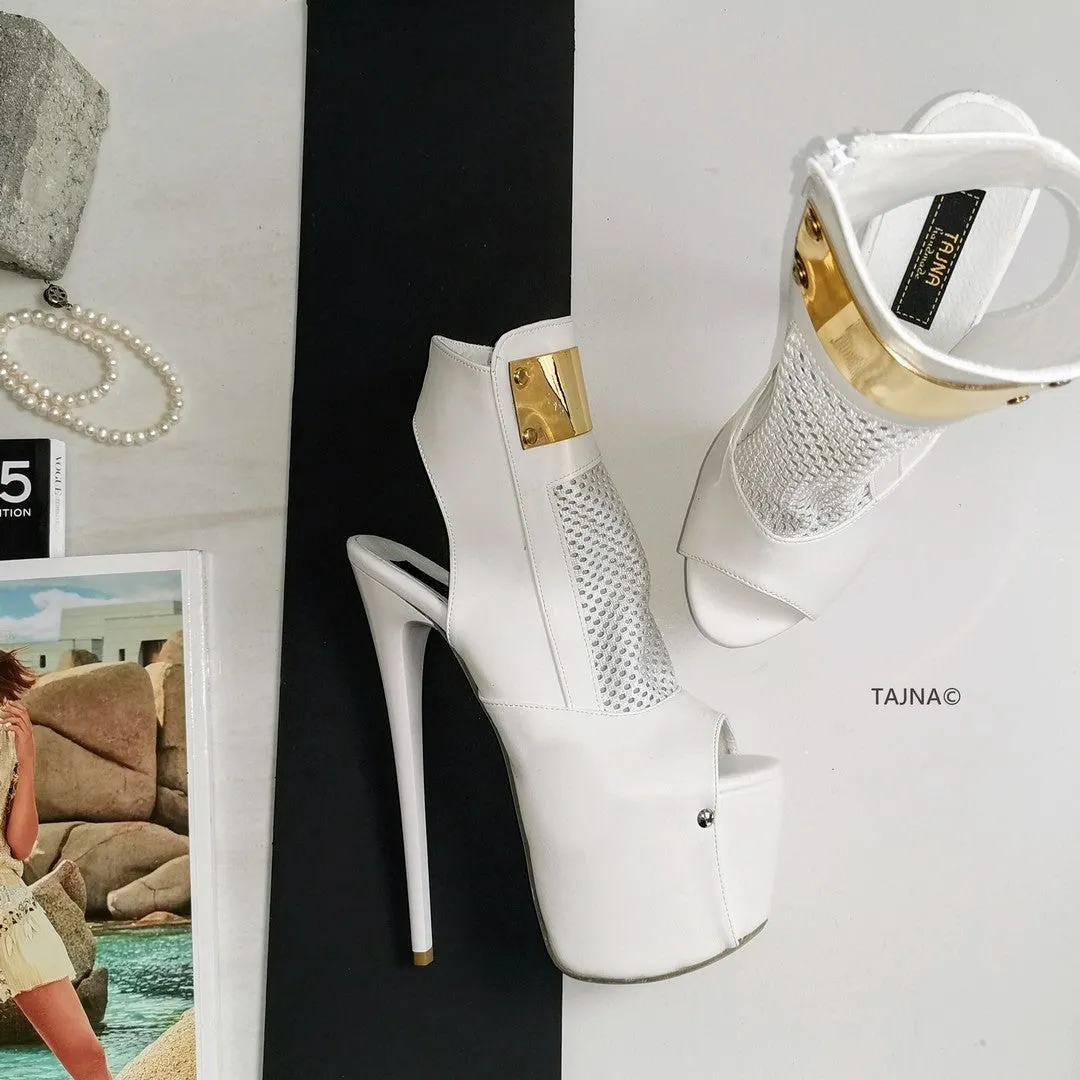 White Fishnet Platform High Heels