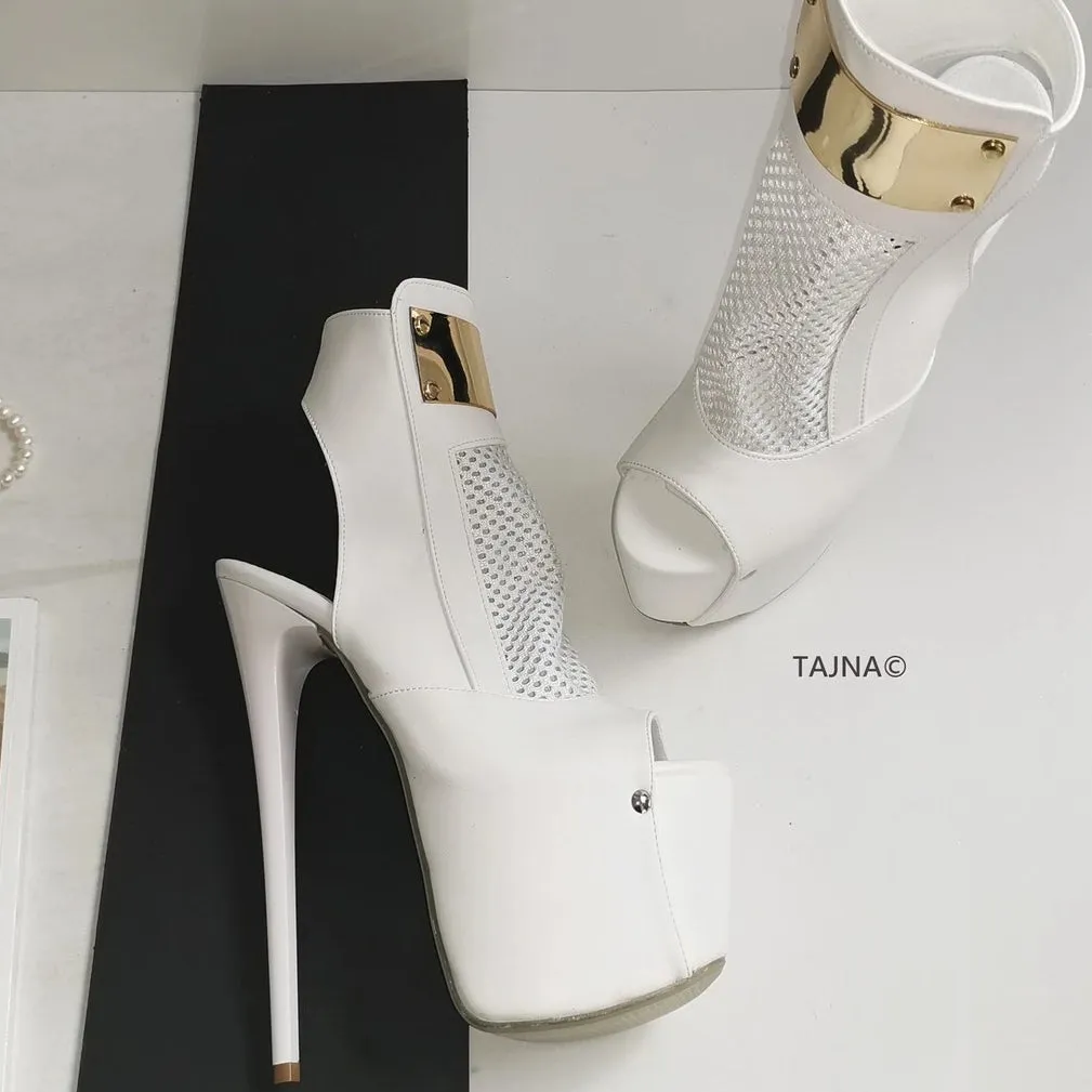 White Fishnet Platform High Heels