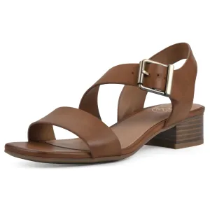 WHITE MOUNTAIN Women's Albatas Low Block Heel Sandal, Dk.Tan/Smooth, 9.5 M