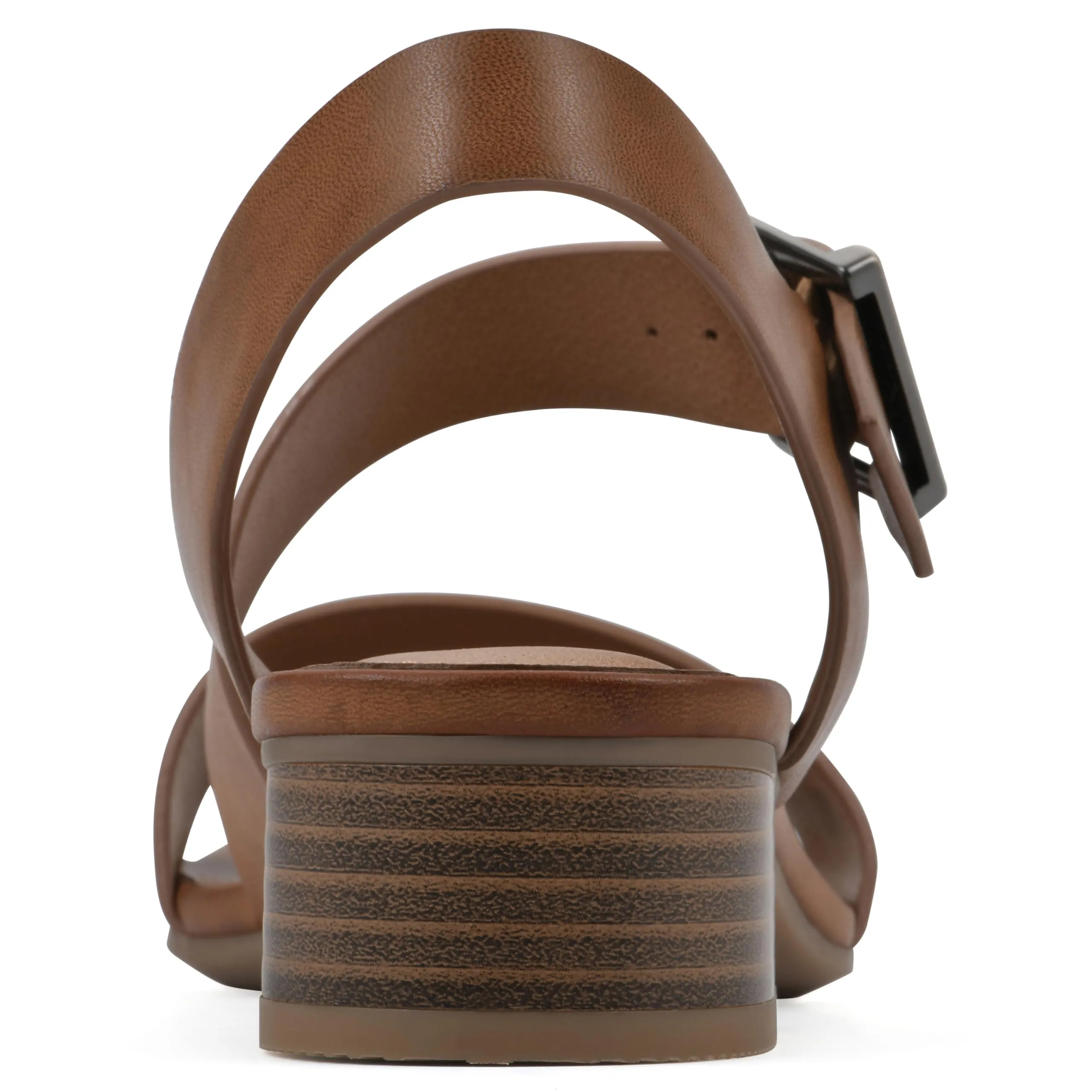 WHITE MOUNTAIN Women's Albatas Low Block Heel Sandal, Dk.Tan/Smooth, 9.5 M
