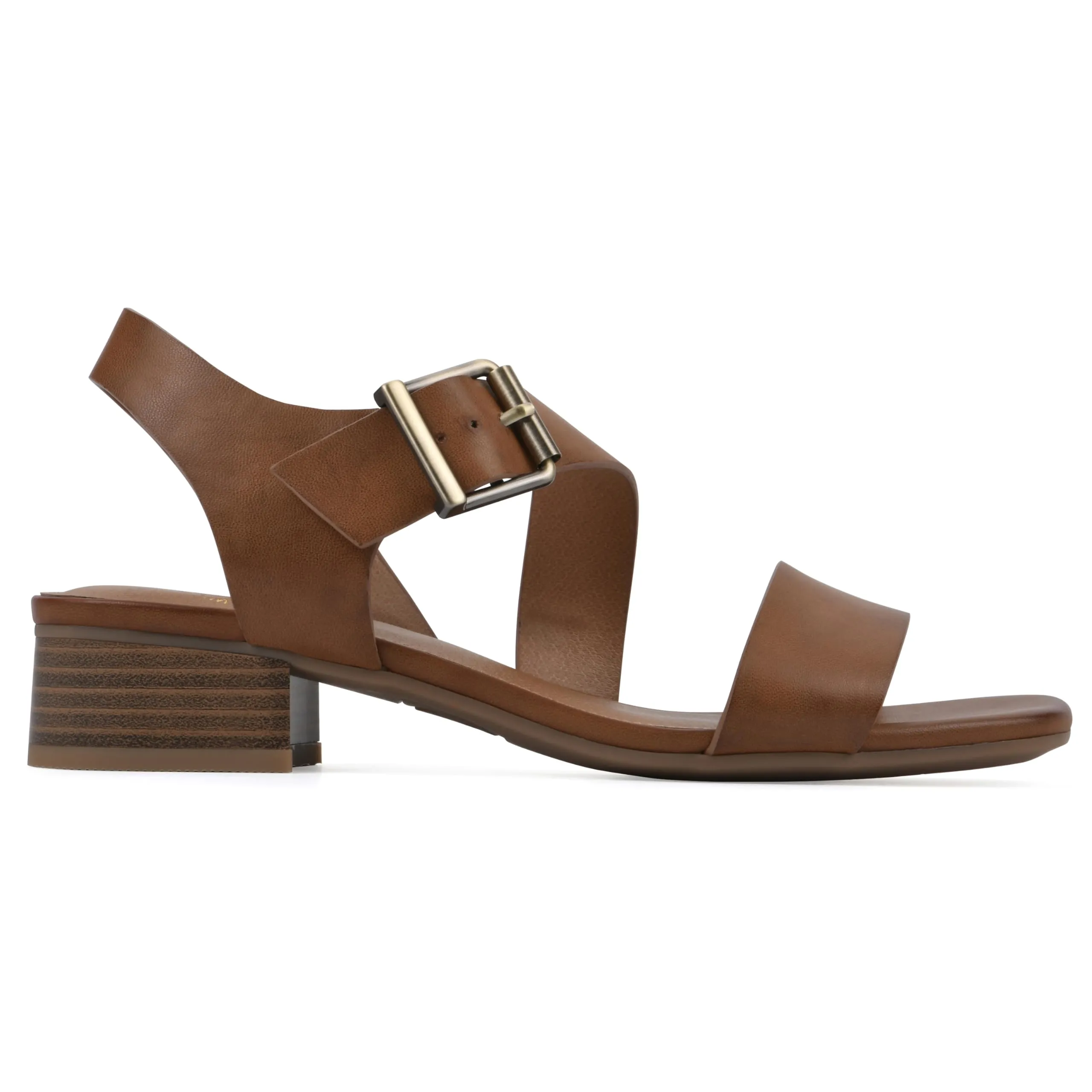 WHITE MOUNTAIN Women's Albatas Low Block Heel Sandal, Dk.Tan/Smooth, 9.5 M