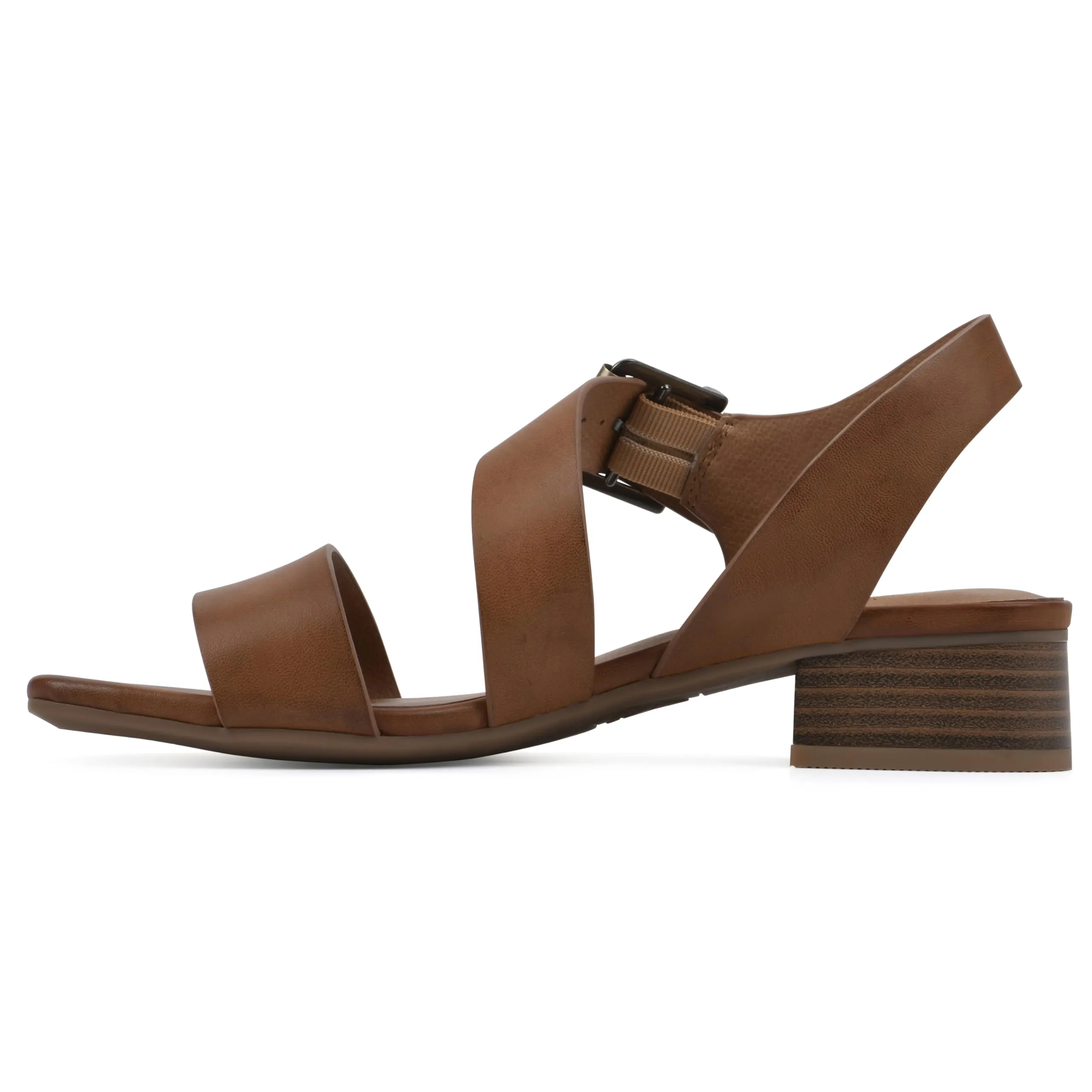 WHITE MOUNTAIN Women's Albatas Low Block Heel Sandal, Dk.Tan/Smooth, 9.5 M