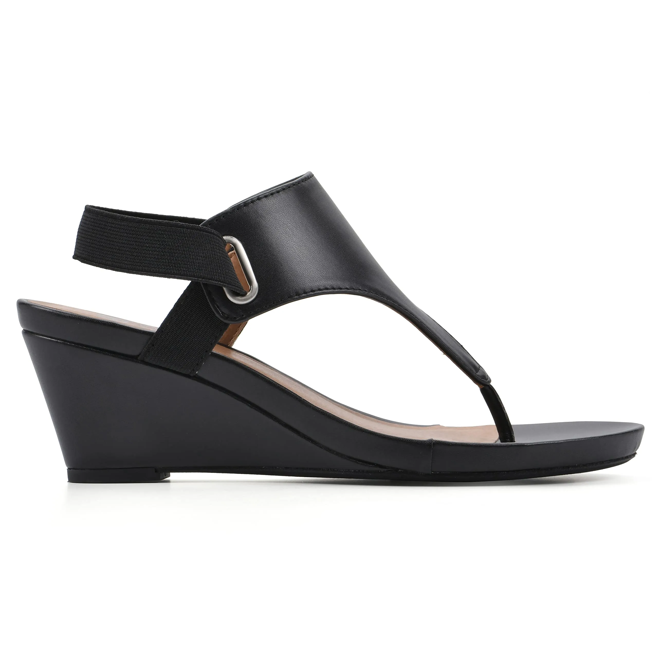 WHITE MOUNTAIN Women's All Dres Wedge Sandal, Black/Smooth, 8.5 M