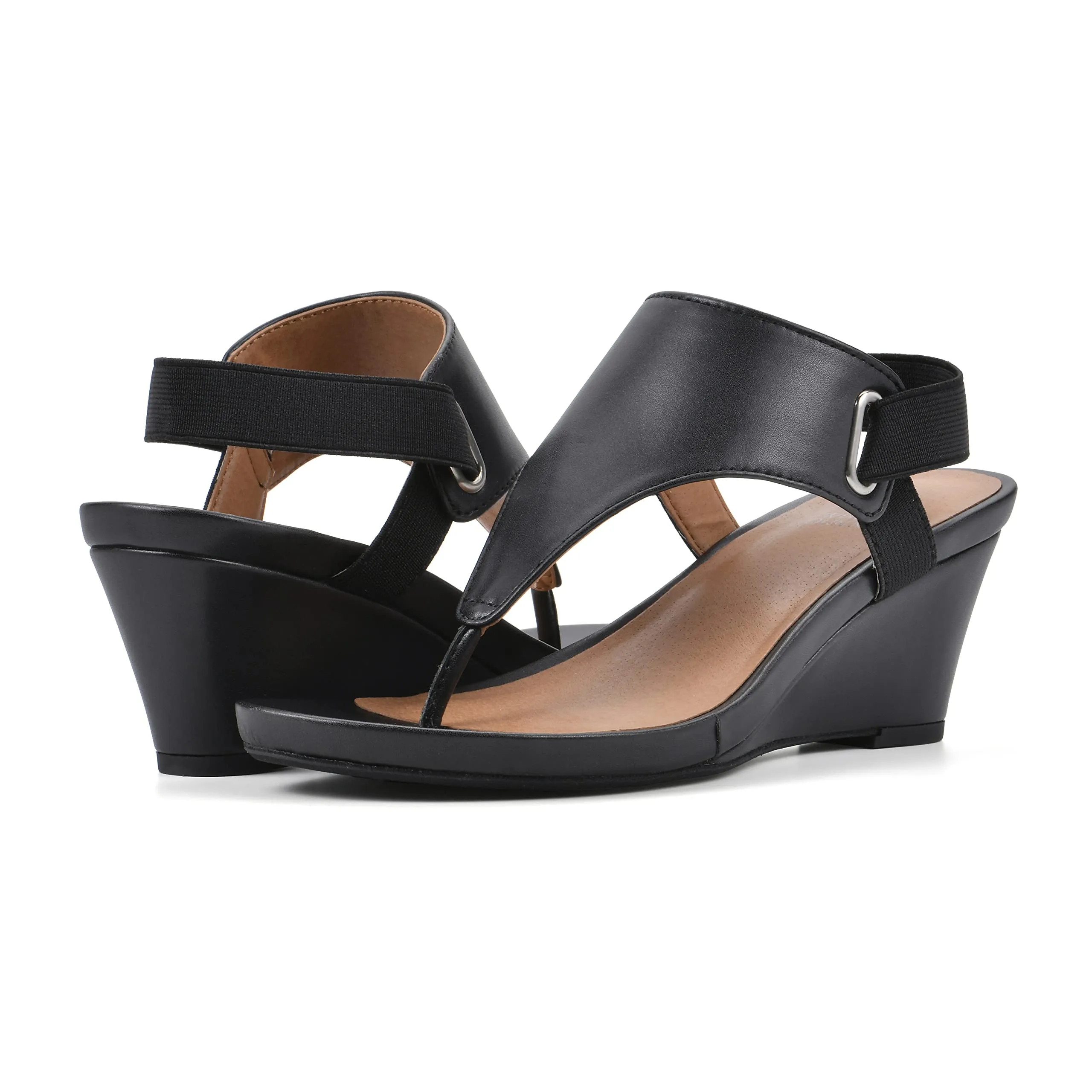 WHITE MOUNTAIN Women's All Dres Wedge Sandal, Black/Smooth, 8.5 M