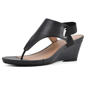 WHITE MOUNTAIN Women's All Dres Wedge Sandal, Black/Smooth, 8.5 M
