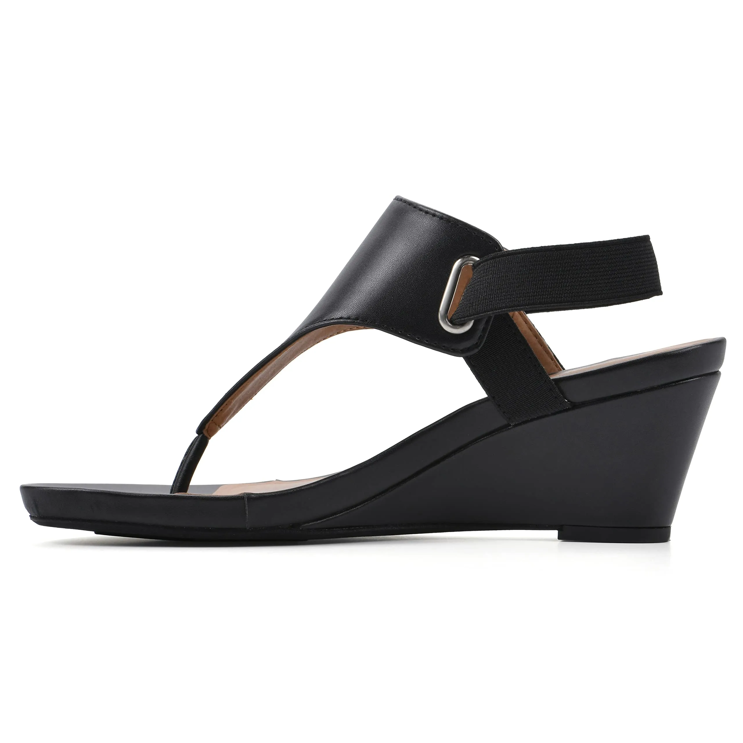 WHITE MOUNTAIN Women's All Dres Wedge Sandal, Black/Smooth, 8.5 M