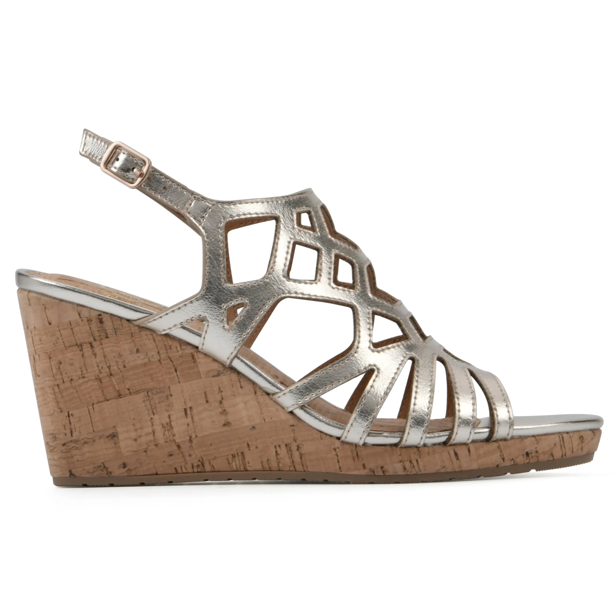 WHITE MOUNTAIN Women's Flaming Cork Wedge Sandal, Lt.Gold/Met/Smooth, 9 M