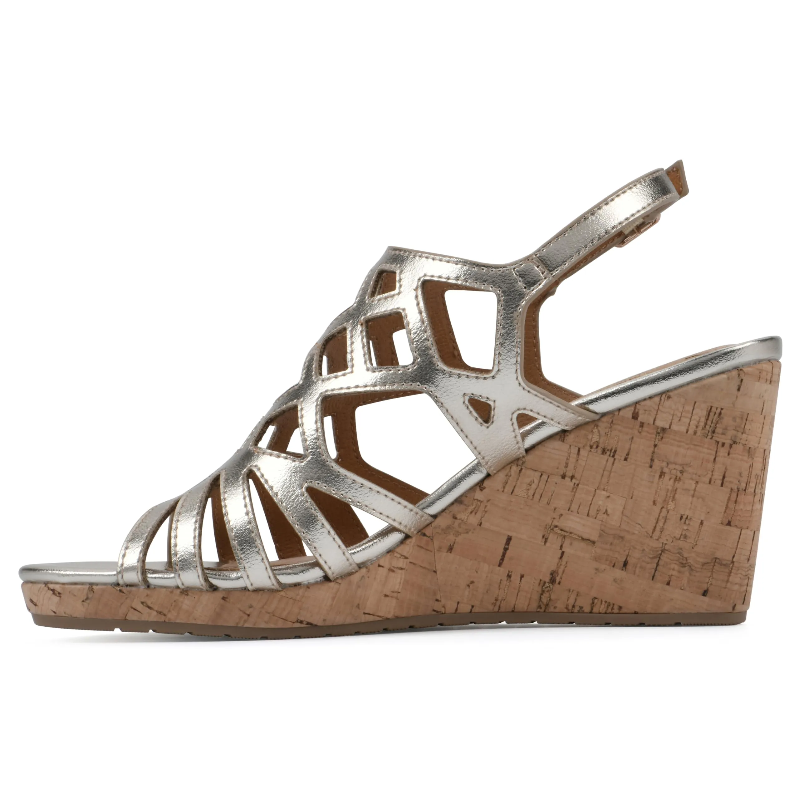 WHITE MOUNTAIN Women's Flaming Cork Wedge Sandal, Lt.Gold/Met/Smooth, 9 M