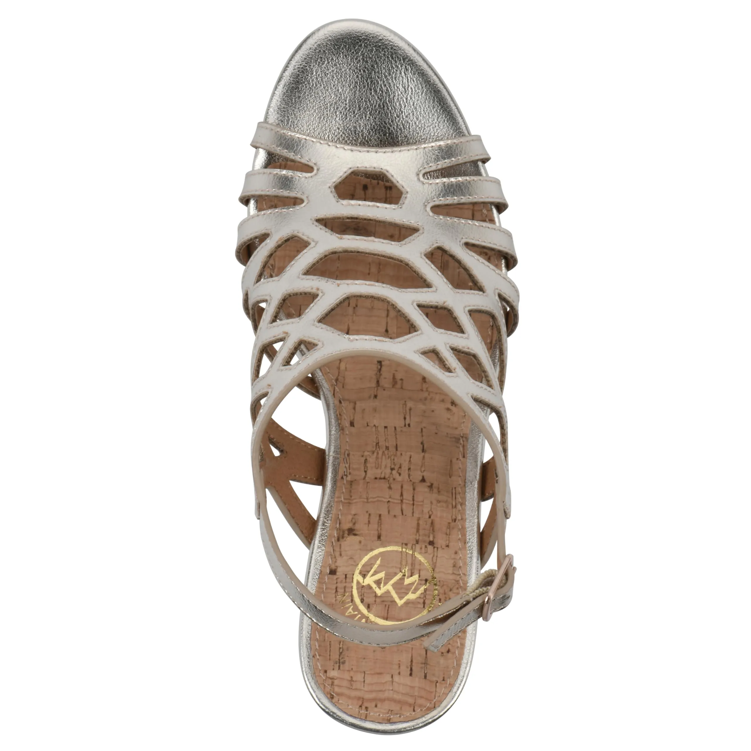 WHITE MOUNTAIN Women's Flaming Cork Wedge Sandal, Lt.Gold/Met/Smooth, 9 M