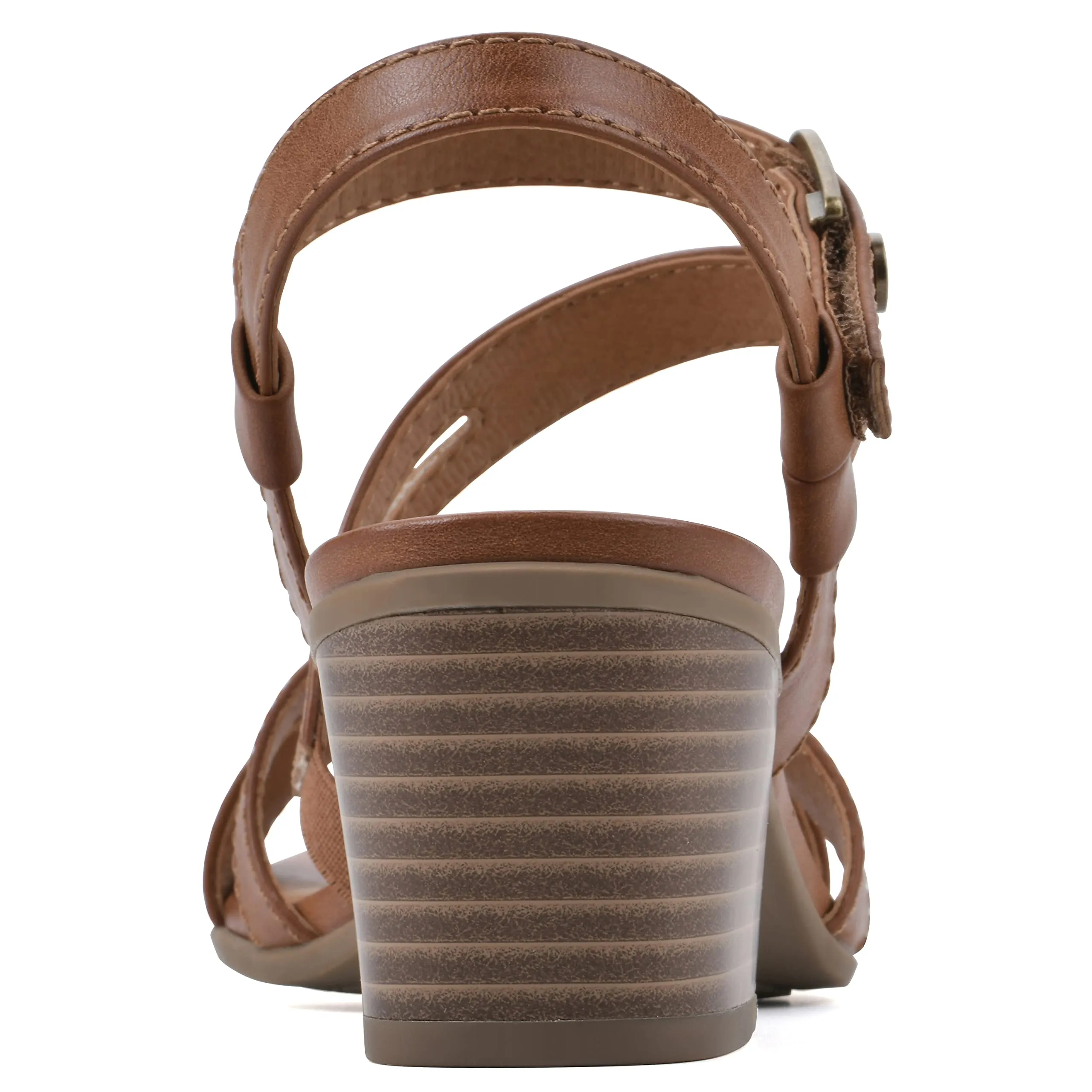 WHITE MOUNTAIN Women's Let Go Block Heel Sandal, Dk.Tan/Burn/Smooth, 9 M
