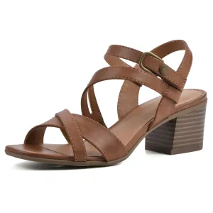 WHITE MOUNTAIN Women's Let Go Block Heel Sandal, Dk.Tan/Burn/Smooth, 9 M