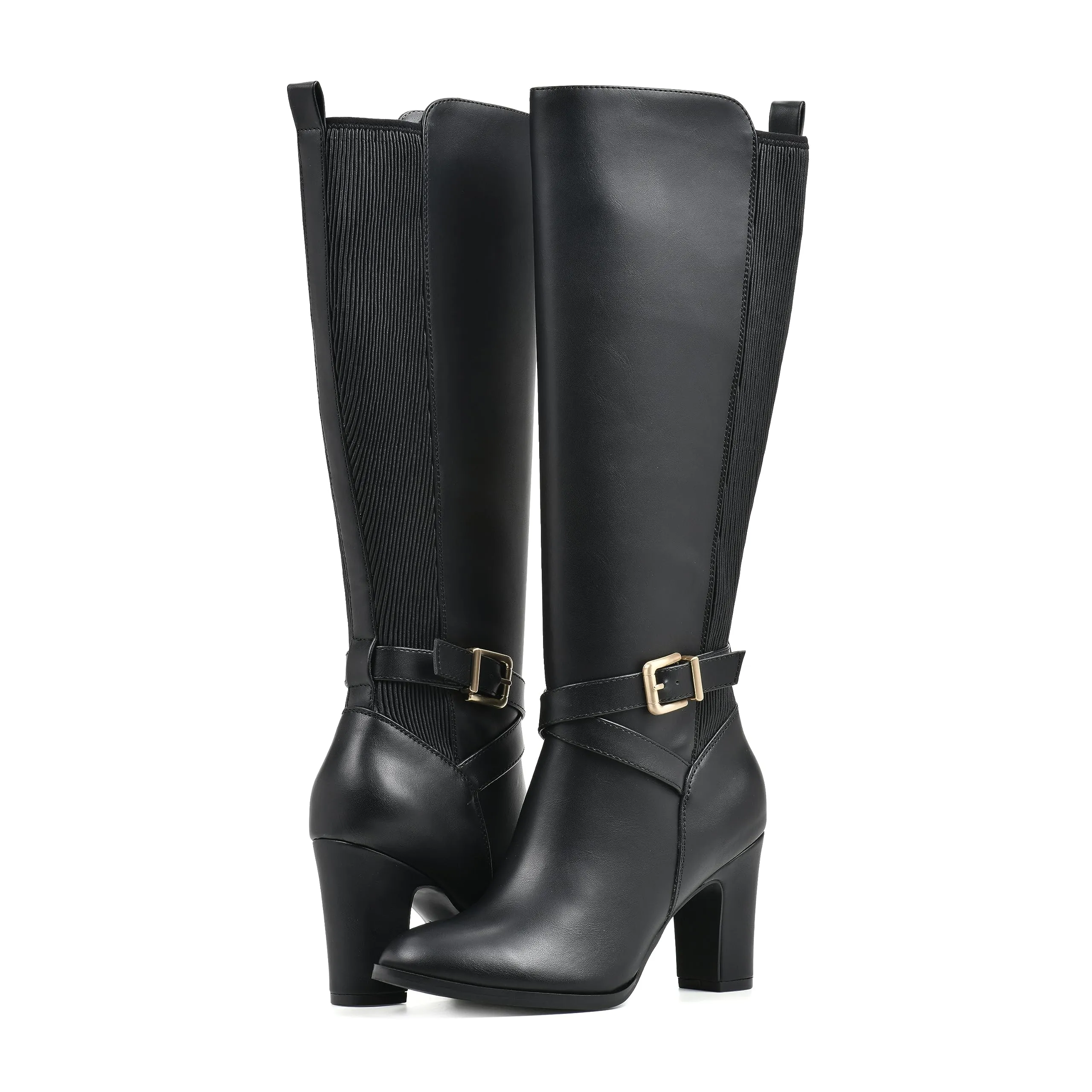 WHITE MOUNTAIN Women's Shoes Teals Block-Heeled Tall Boot, Black/Smooth, 8.5 M