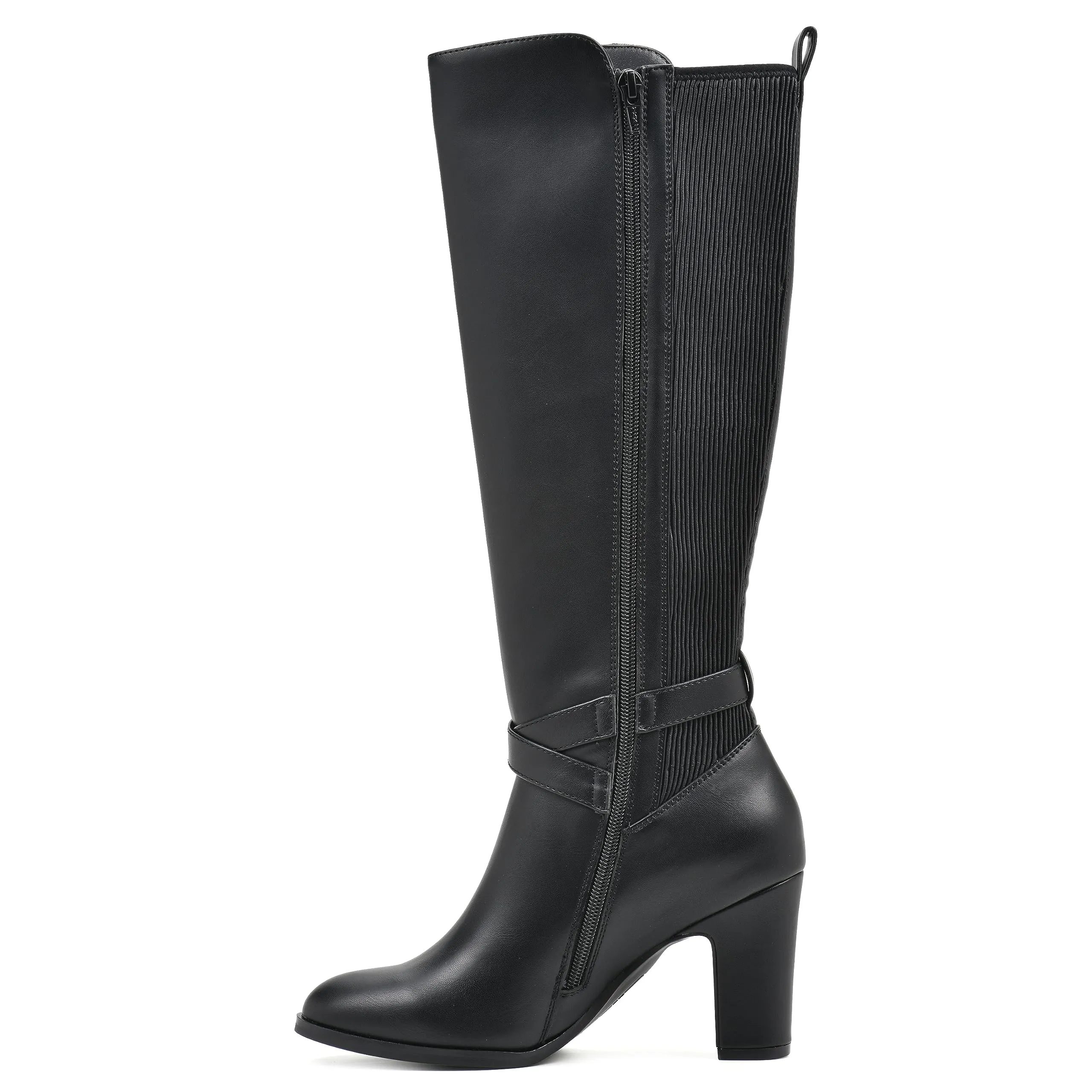 WHITE MOUNTAIN Women's Shoes Teals Block-Heeled Tall Boot, Black/Smooth, 8.5 M