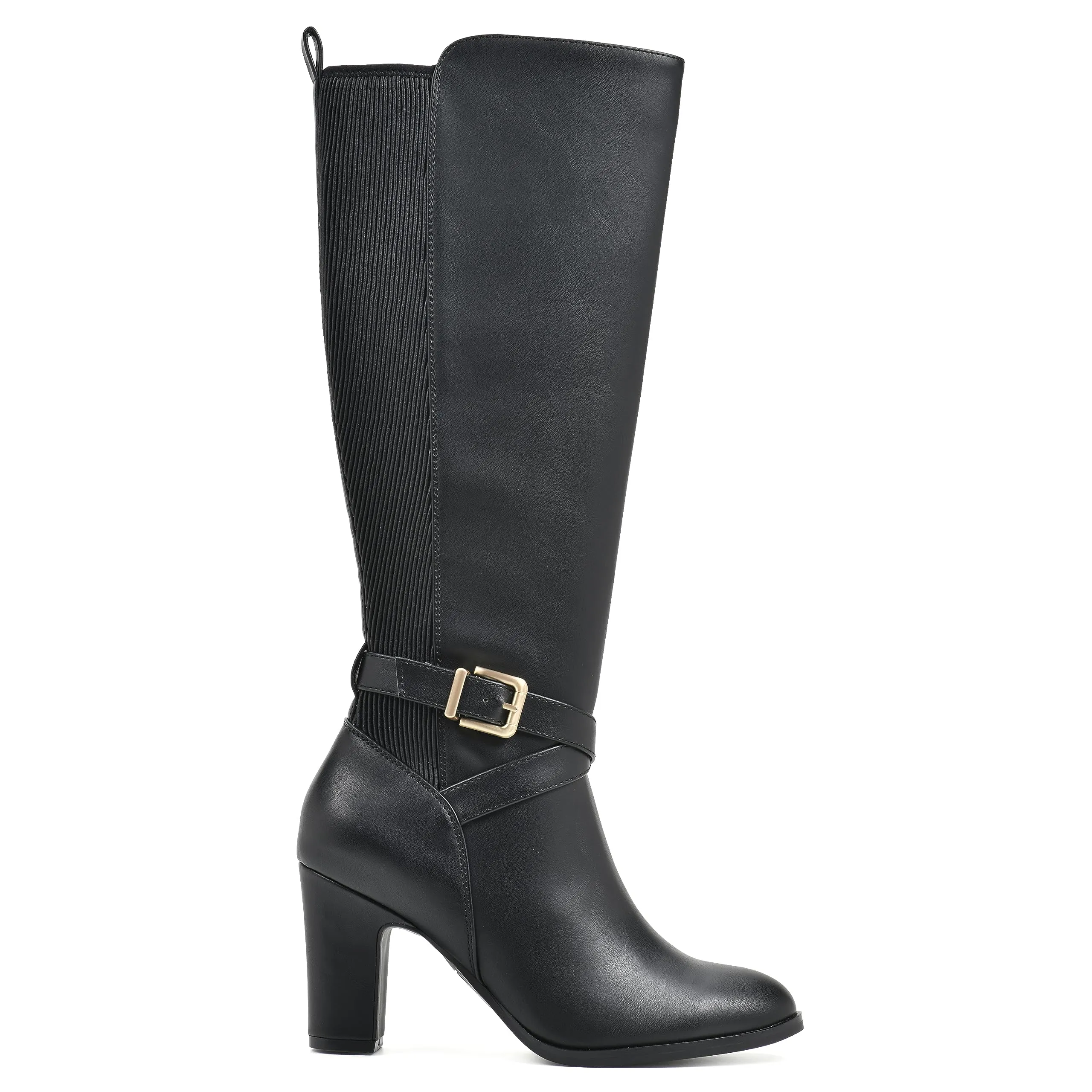 WHITE MOUNTAIN Women's Shoes Teals Block-Heeled Tall Boot, Black/Smooth, 8.5 M