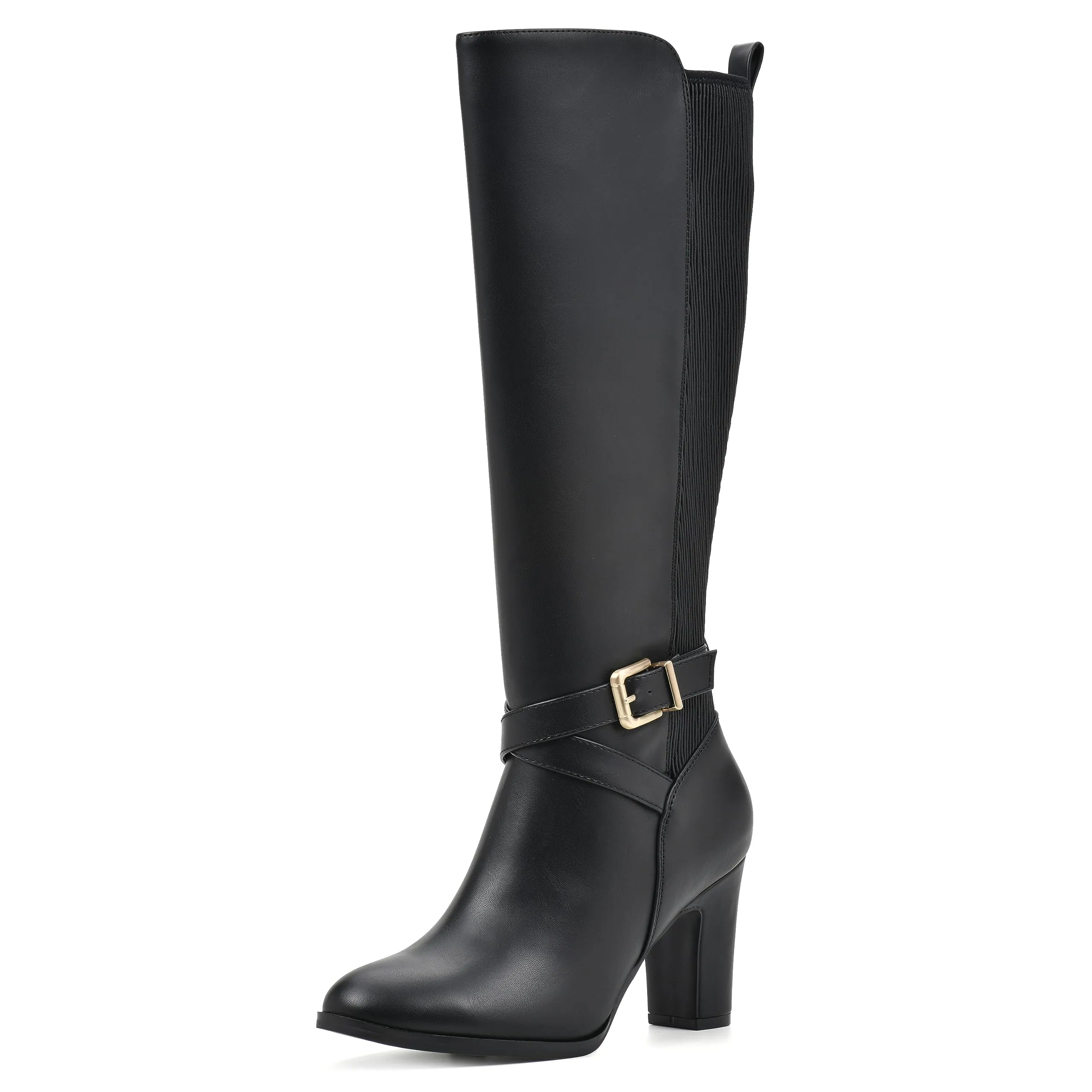 WHITE MOUNTAIN Women's Shoes Teals Block-Heeled Tall Boot, Black/Smooth, 8.5 M
