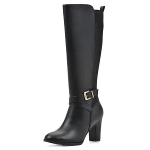 WHITE MOUNTAIN Women's Shoes Teals Block-Heeled Tall Boot, Black/Smooth, 8.5 M