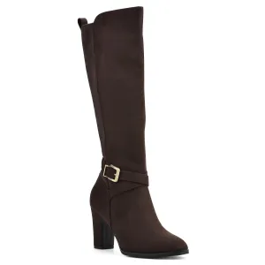 WHITE MOUNTAIN Women's Shoes Teals Block-Heeled Tall Boot, Dkbrown/Fabric, 9.5 M