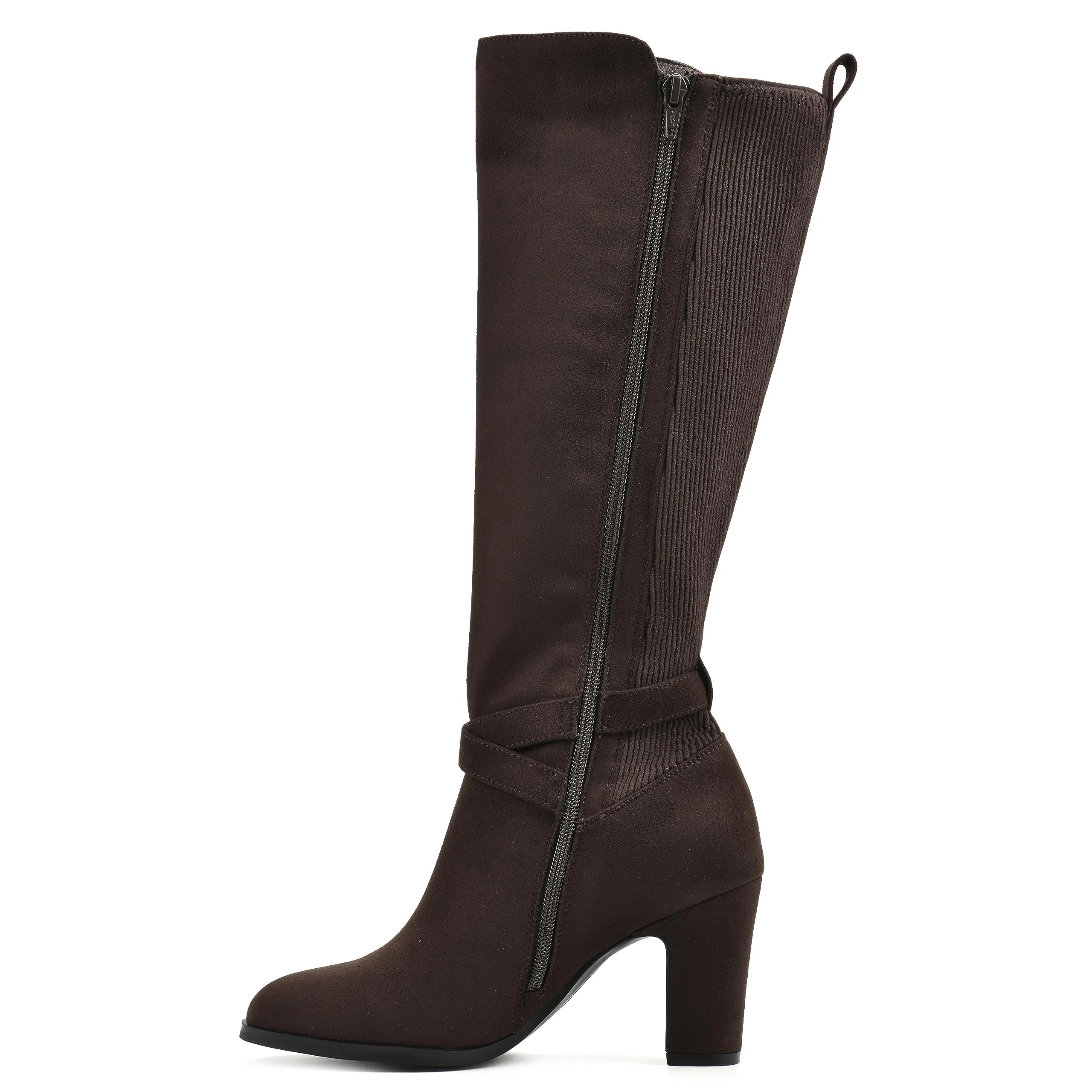 WHITE MOUNTAIN Women's Shoes Teals Block-Heeled Tall Boot, Dkbrown/Fabric, 9.5 M
