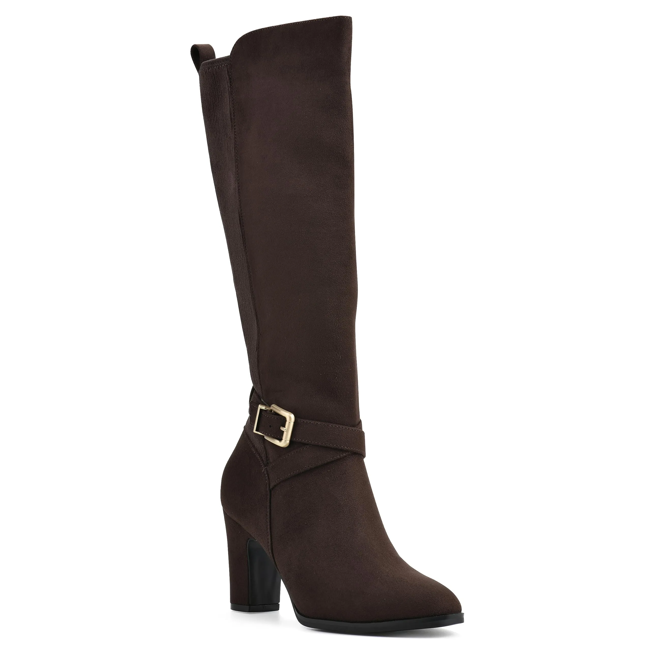 WHITE MOUNTAIN Women's Shoes Teals Block-Heeled Tall Boot, Dkbrown/Fabric, 9.5 M