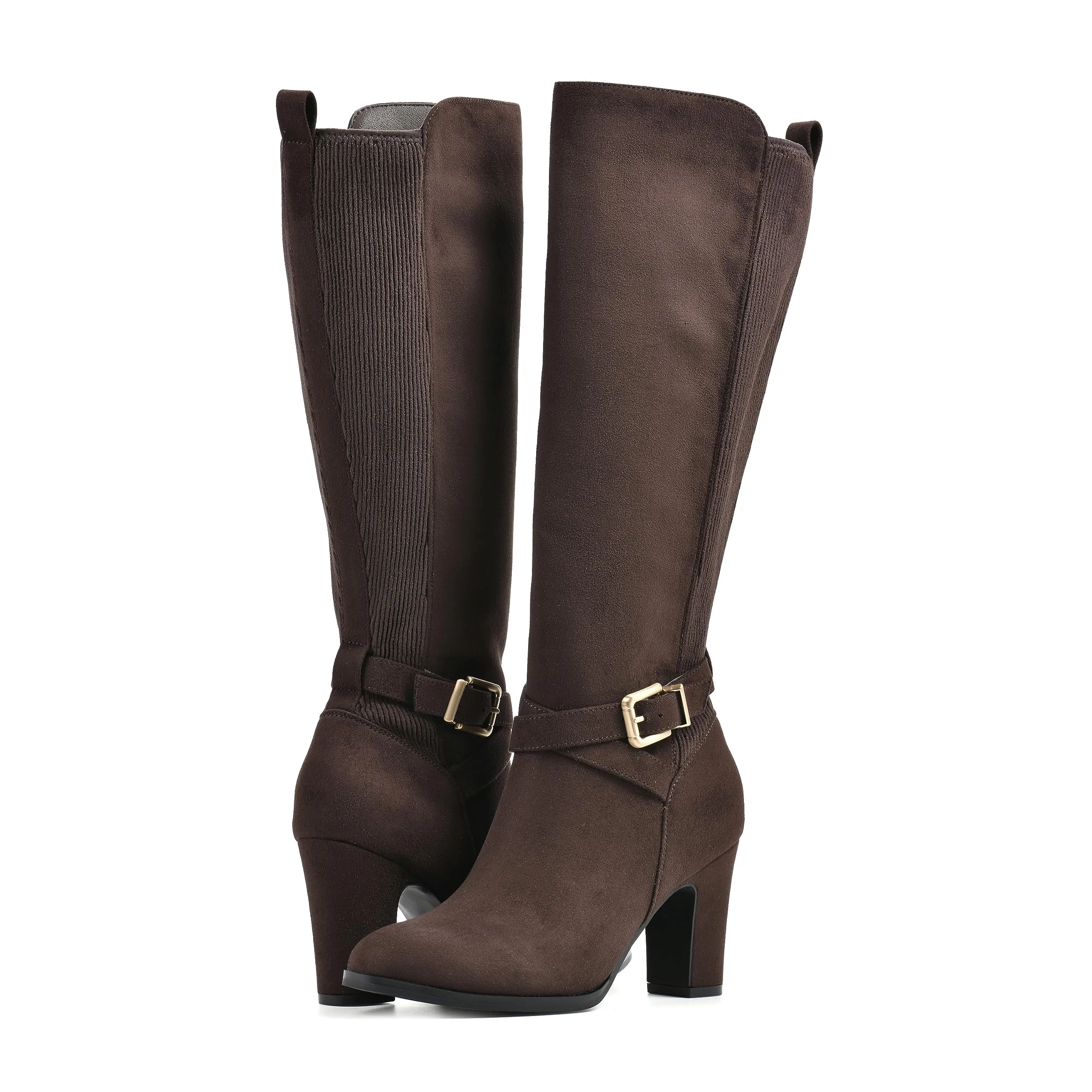 WHITE MOUNTAIN Women's Shoes Teals Block-Heeled Tall Boot, Dkbrown/Fabric, 9.5 M