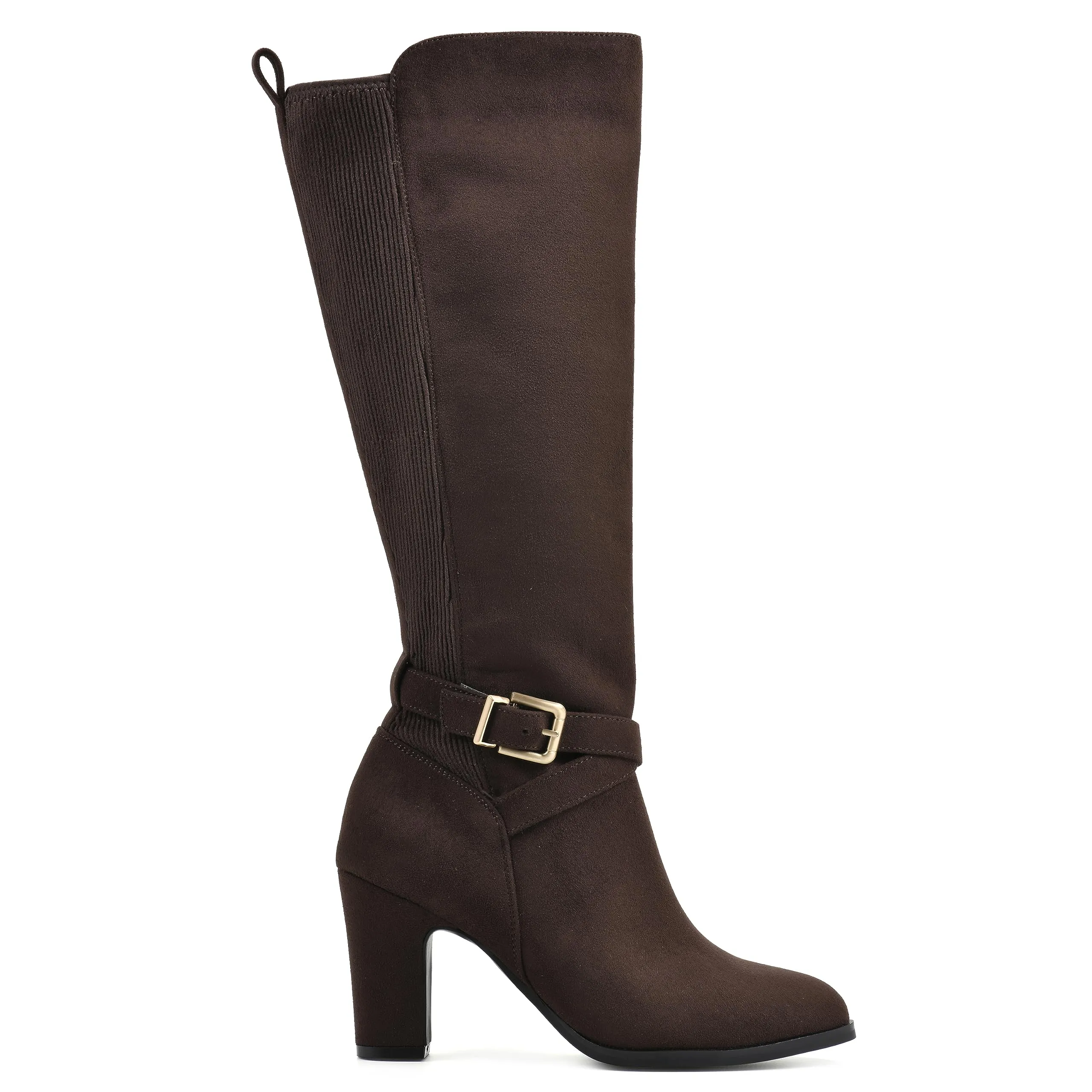WHITE MOUNTAIN Women's Shoes Teals Block-Heeled Tall Boot, Dkbrown/Fabric, 9.5 M
