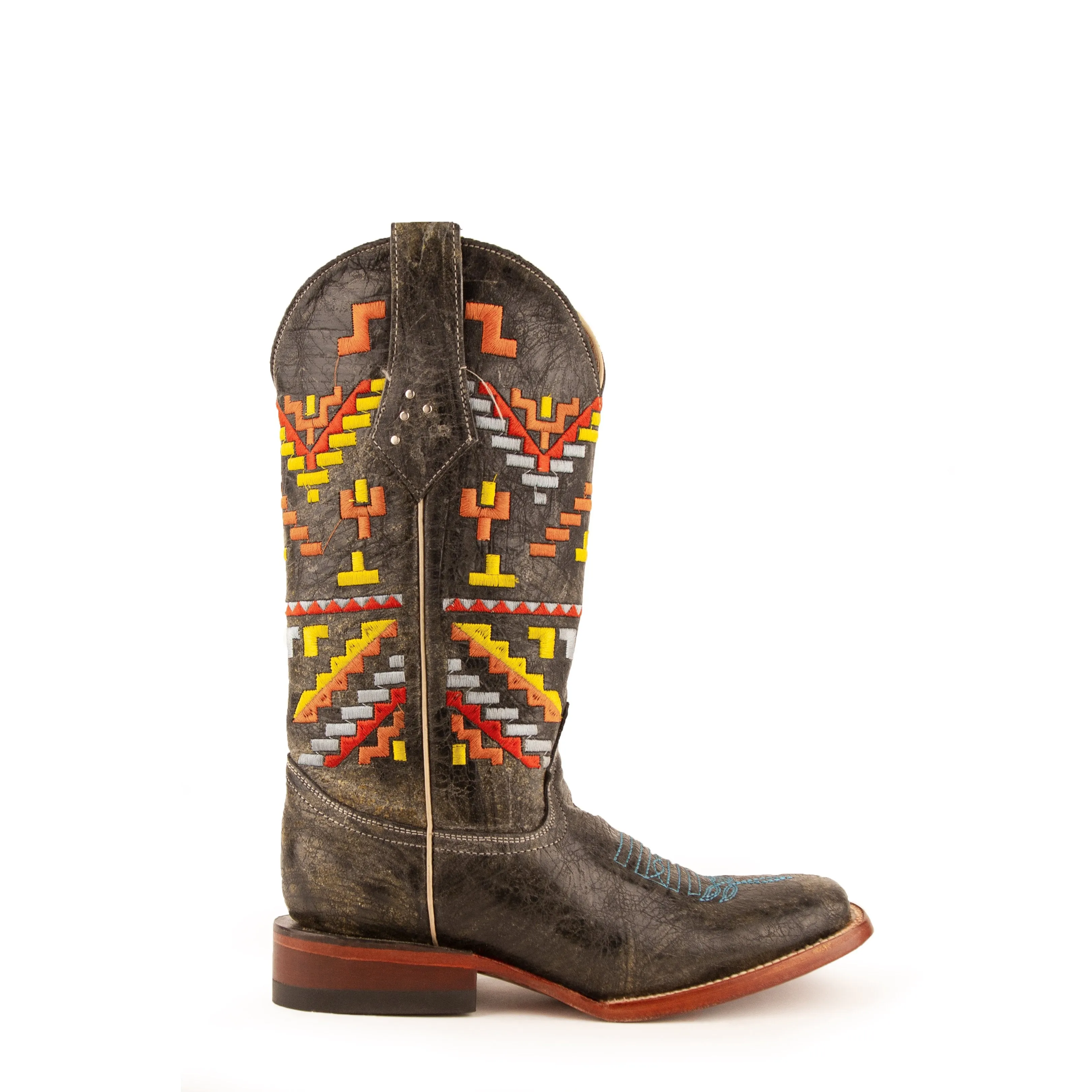 Women's Ferrini Aztec Cowgirl Leather Boots Handcrafted Charcoal